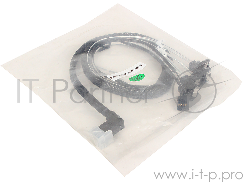 Кабель SAS SFF8643(угловой) - 4 * SATA (угловой)+SB, 85cm (MSHD43-4C-8P-085M/RH) разъемы SFF8643 -to- 4*SATA +SideBand(SFF8448), 85cм.