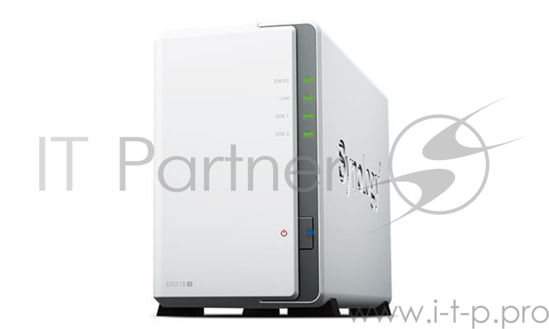 Дисковый массив Synology DS218j Сетевое хранилище 2xHDD, DC1,3GhzCPU/512 Mb DDR3/RAID0,1/ SATA(3,5')/2xUSB3.0/1GigEth/iSCSI/2xIPcam(upto 14)/1xPS