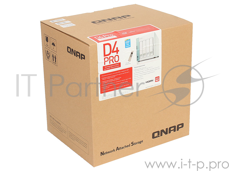 Дисковый массив QNAP D4 Pro Сетевое хранилище, 4 Hot-Swap tray w/o HDD, Celeron N3060 dual-core 1,6GHz-2,48GHz, 1GB DDR3L (1x1GB up to 8GB), HDMI, 2xGE LAN, 3xUSB 3,0