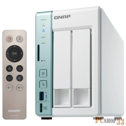 Дисковый массив QNAP TS-251A-2G Сетевое хранилище 2xHDD Hot-Plug, Dual-core Celeron N3060 1.6-2.48GHz, 4K HDMI-port, 2GB DDR3L (2 x 1GB) up to 8GB, 2x1G LAN, HDMI, 3xUSB 3.0