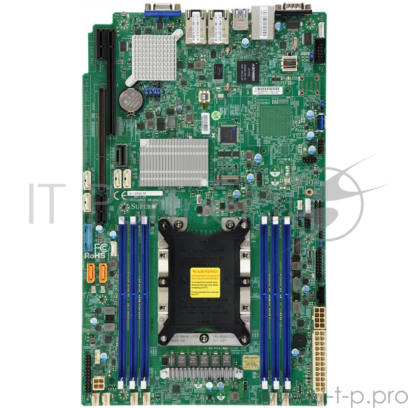 Серверная материнская плата SuperMicro X11SPW-TF Single Socket P (LGA 3647) supported, CPU TDP support 205W 2 10GbE LAN ports 10 SATA3 (6Gbps) via C622 I/O: 1 VGA, 2 COM, TPM header