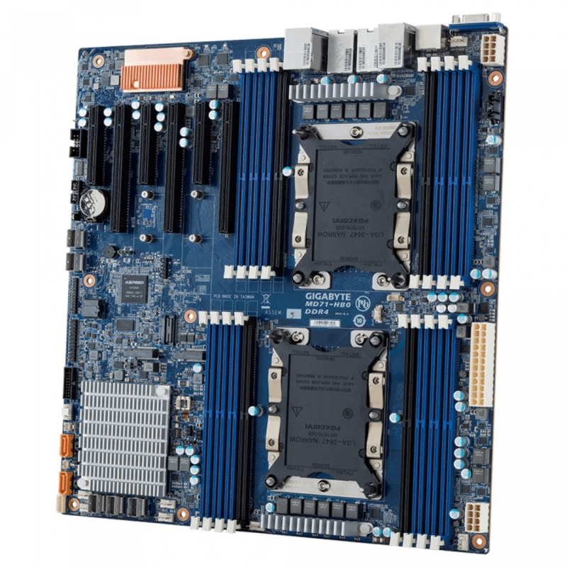 Серверная материнская плата MD71-HB0 1.1B (GAD71HB0MR-00-G11B) Intel Xeon Scalable Family,6-Channel RDIMM/LRDIMM DDR4,16xDIMMs,2x10Gb/s BASE-T and 2x1Gb/s LAN ports , 3 x SlimSAS (for 12 x SATA 6Gb/s),2xSATA DOM supported,Ultra-Fast M.2 and U.2 with