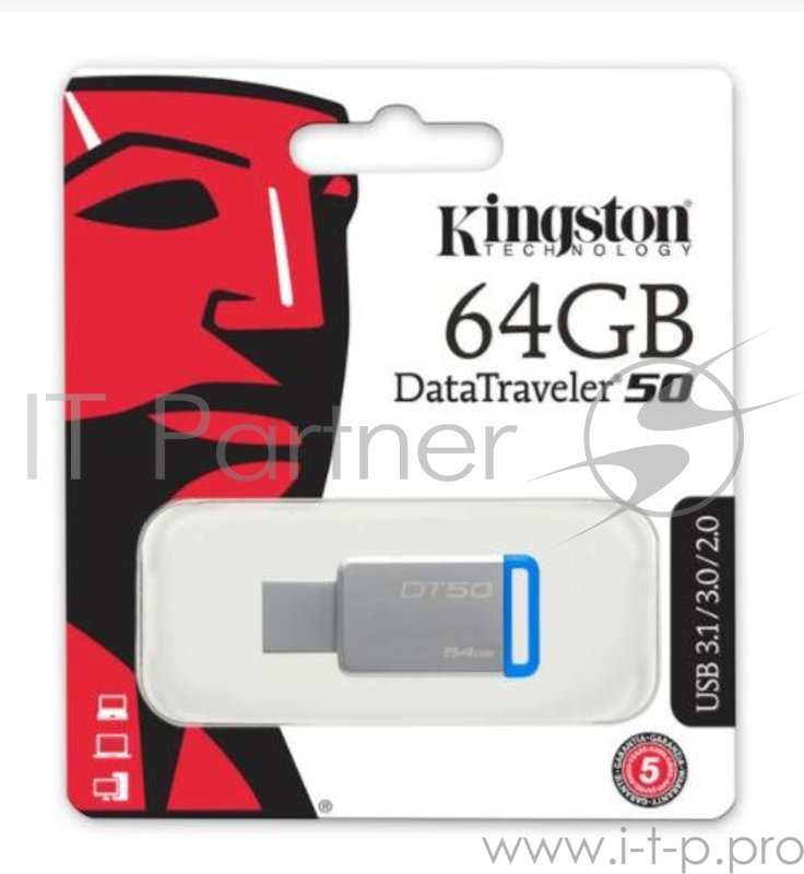 Носитель информации Kingston USB Drive 64Gb DT50/64GB {USB3.1}