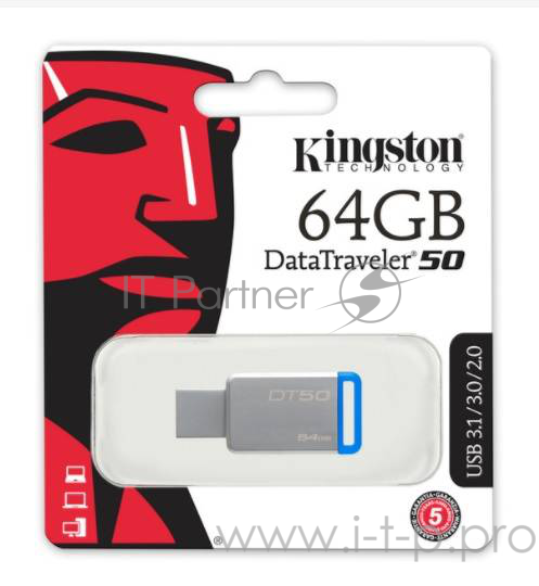 Носитель информации Kingston USB Drive 64Gb DT50/64GB {USB3.1}