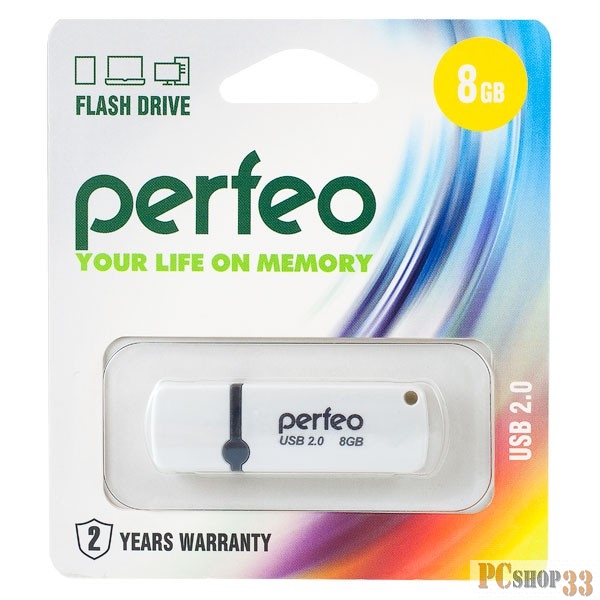 Носитель информации Perfeo USB Drive 8GB C07 White PF-C07W008