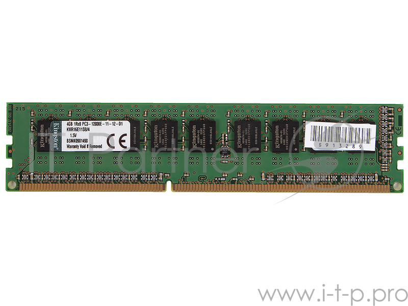 Память DDR3 Kingston KVR16E11S8/4 4Gb DIMM ECC U PC3-12800 CL11 1600MHz