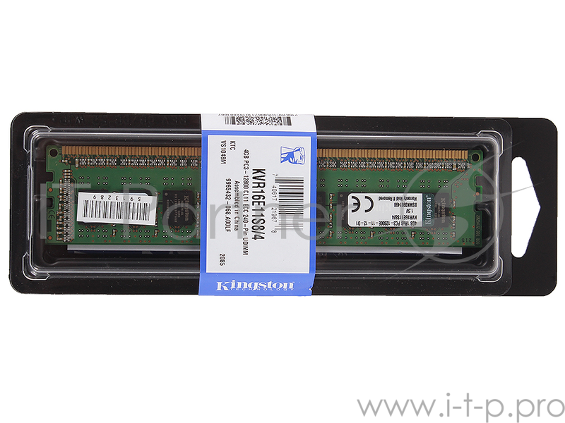 Память DDR3 Kingston KVR16E11S8/4 4Gb DIMM ECC U PC3-12800 CL11 1600MHz