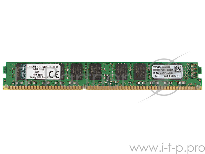Модуль памяти Kingston DDR3 DIMM 8GB KVR16LE11L/8 {PC3-12800, ECC, Low Voltage, Low Profile CL11}