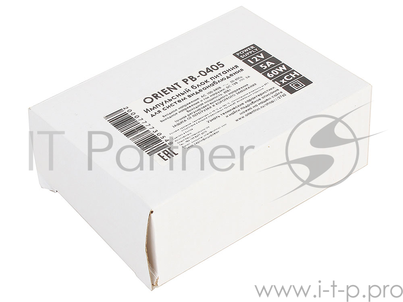 Блок питания ORIENT PB-0405 Импульсный блок питания, AC 100-240V/ DC 12V, 5.0A, стабилизированный, защита от КЗ и перегрузки, ручная рег-ка Uвых, винт