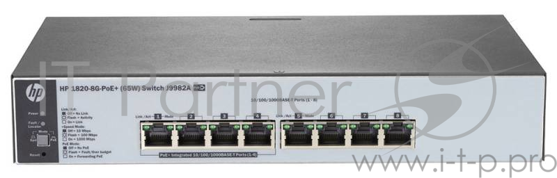 Сетевое оборудование HP J9982A HP 1820-8G-PoE+ (65W) Switch (WEB-Managed, 4*10/100/1000 PoE+, 4*10/100/1000, 65W, Fanless, Rack-mounting, 19