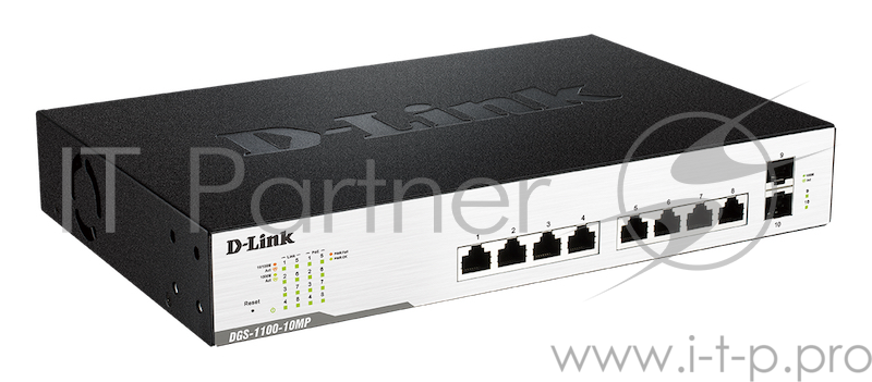 Коммутатор D-Link DGS-1100-10MP управляемый настольный 8x10/100/1000BASE-T 2x10/100/1000BASE-T/Mini GBIC (SFP)