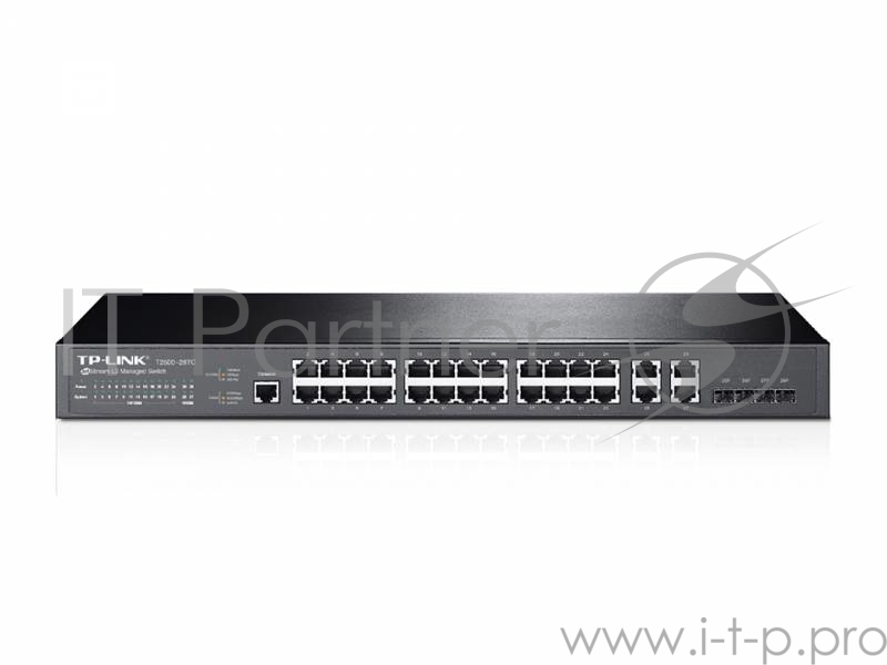 Сетевой коммутатор SMB T2500-28TC JetStream™ 24 + 4G Gigabit-Uplink Managed Switch, 24 10/100Mbps RJ45 ports, 4 Gigabit RJ45 ports with 4 combo SFP slots, 1U 19-inch rack-mountable steel case