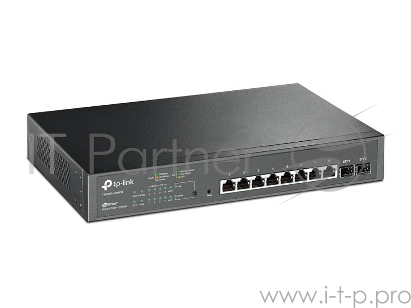 Сетевой коммутатор SMB T1500G-10MPS 8-Port Gigabit Desktop PoE Smart Switch, 8 Gigabit RJ45 ports including 2 SFP ports, 802.3af/at, 116W PoE power supply, steel case