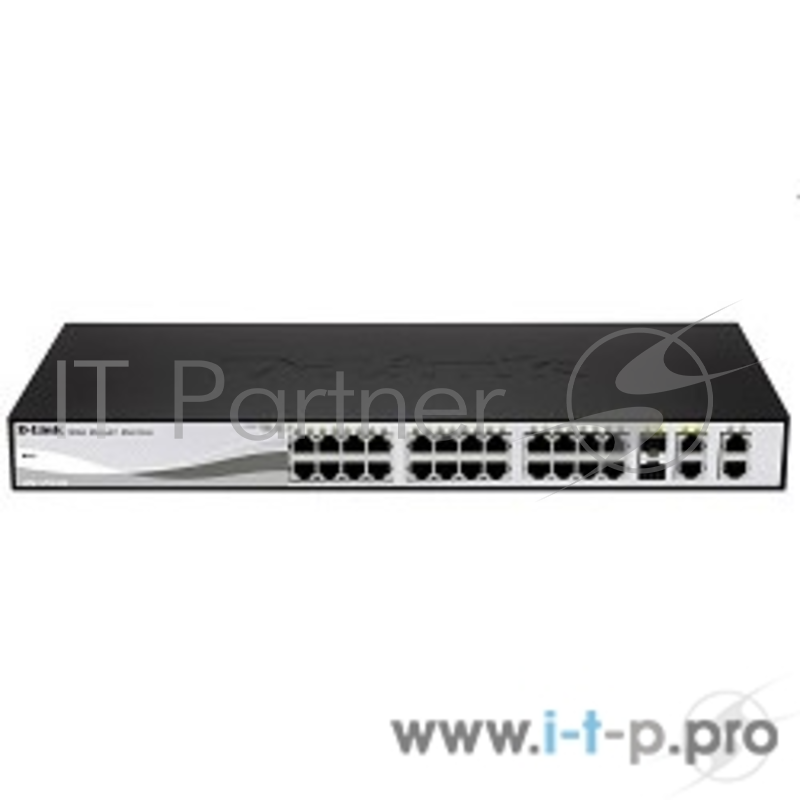 Сетевое оборудование D-Link DES-1210-28/B1A Настраиваемый коммутатор WebSmart с 24 портами 10/100Base-TX, 2 портами 10/100/1000BASE-T, 2 комбо-портами 100/1000BASE-T/SFP