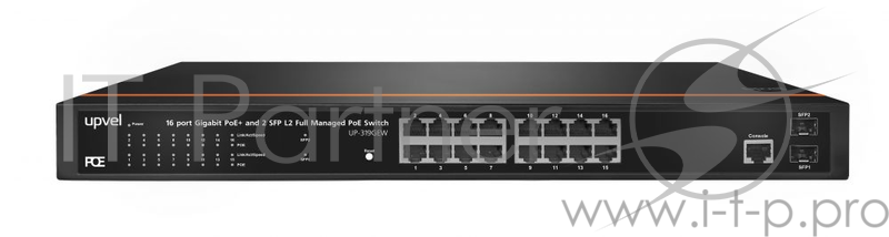 Гигабитный управляемый коммутатор 2 уровня, 16-портов PoE+ до 30Вт на порт, два Uplink порта SFP, консольный порт (крепление для монтажа в стойку, Maximum PoE Output Power: 240W)