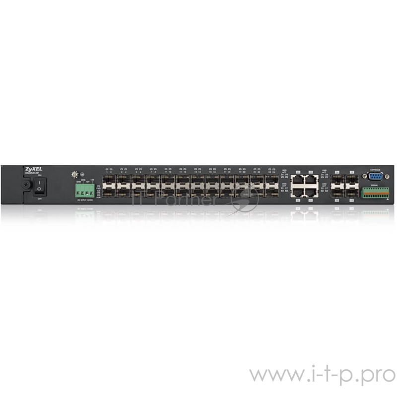 Коммутатор ZYXEL MGS3520-28F DC 28-port Managed Metro Gigabit Switch with 4 of 28 SFP slots shared with RJ-45 connectors. DC power supply