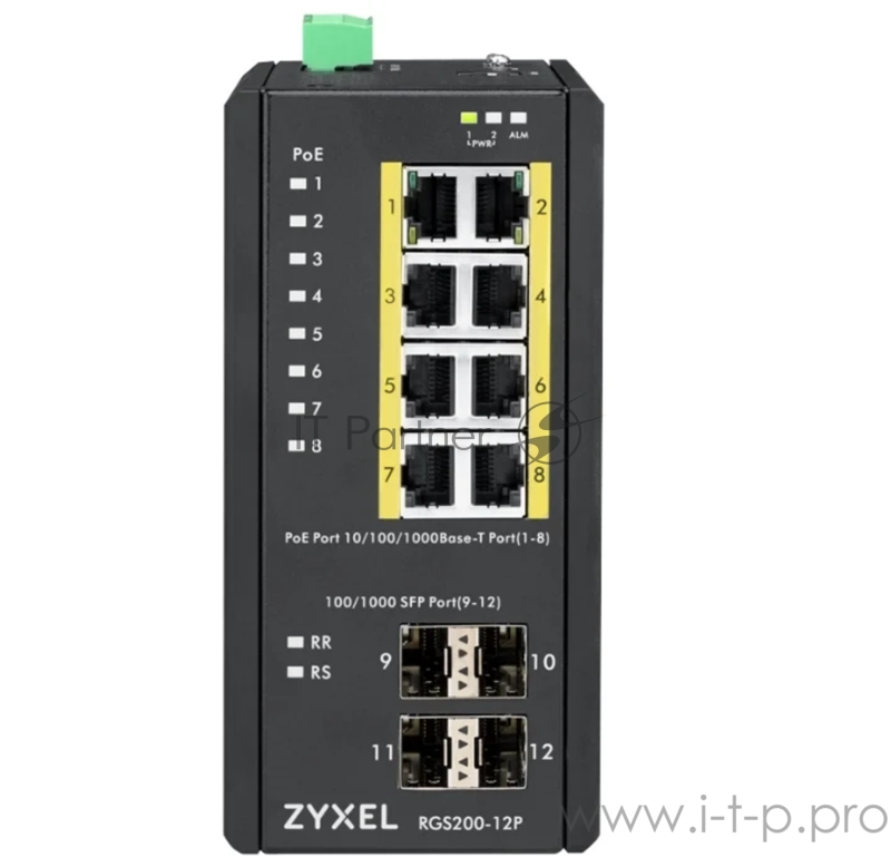 Коммутатор ZYXEL RGS200-12P, 12 Port managed PoE Switch, 240 Watt PoE, DIN Rail, IP30, 12-58V DC