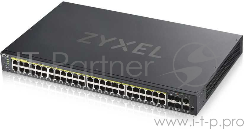 Коммутатор ZYXEL GS1920-48HPv2 Hybrid Smart switch PoE+ Zyxel Nebula Flex, 44xGE PoE+, 4xCombo (SFP/RJ-45 PoE+), 2xSFP, budget PoE 375W, Standalone / cloud management