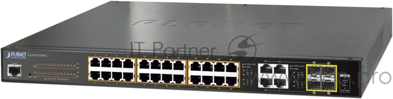 GS-4210-24P4C управляемый коммутатор IPv6/IPv4, 24-Port Managed 802.3at POE+ Gigabit Ethernet Switch + 4-Port Gigabit Combo TP/SFP (220W)