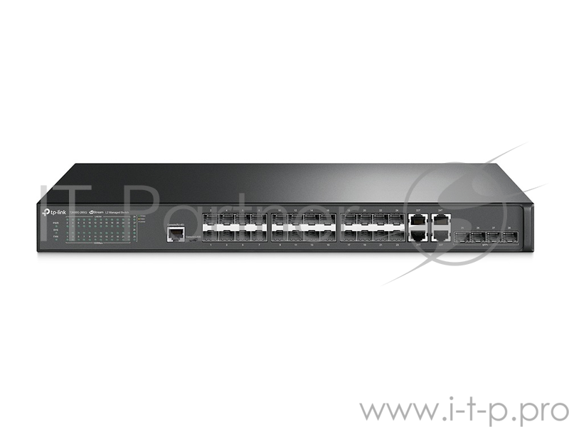Сетевой коммутатор JetStream™ 24-Port Gigabit SFP L2 Managed Switch with 4 10G SFP+ Slots, 24 Gigabit SFP Slots, 4 Combo Gigabit RJ45 Ports, 4 10G SFP Slots, RJ45/Micro-USB Console Port, 1U 19-inch Rack-mountable Steel Case, Static Routing, OAM, sFlo