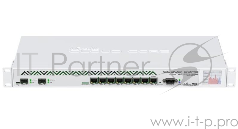 Маршрутизатор Mikrotik CCR1036-8G-2S+Cloud Core Router 1036-8G-2S+ with Tilera Tile-Gx36 CPU (36-cores, 1.2Ghz per core), 4GB RAM, 2xSFP+ cage, 8xGbit LAN, RouterOS L6, 1U rackmount case, PSU, LCD panel