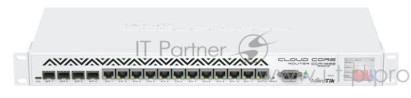 Маршрутизатор Mikrotik CCR1036-12G-4S-EM Cloud Core Router 1036-12G-4S with Tilera Tile-Gx36 CPU (36-cores, 1.2Ghz per core), 16GB RAM, 4xSFP cage, 12xGbit LAN, RouterOS L6, 1U rackmount case, PSU, LCD panel