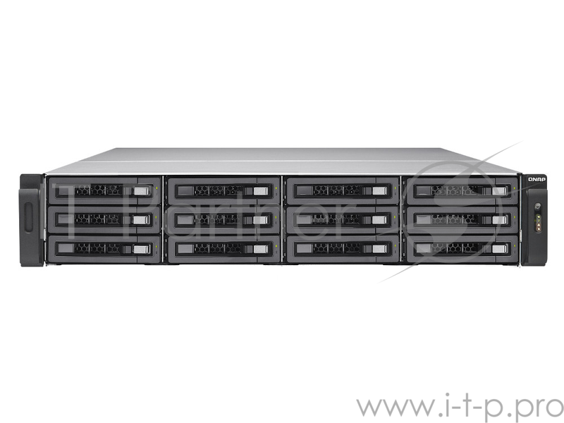 Сетевой накопитель QNAP TS-EC1280U-E3-4GE-R2 Сетевой RAID-накопитель, 12 отсека для HDD, ECC-память, два порта 10 GbE (SFP+), стоечное исполнение, дв