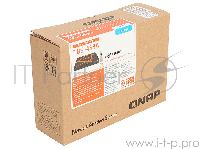 Сетевой накопитель TBS-453A-8G-960GB Сетевой RAID-накопитель, 960 Гбайт , HDMI-порт. Четырехъядерный Intel Celeron N3150 1,6 ГГц, 8 Гбайт.