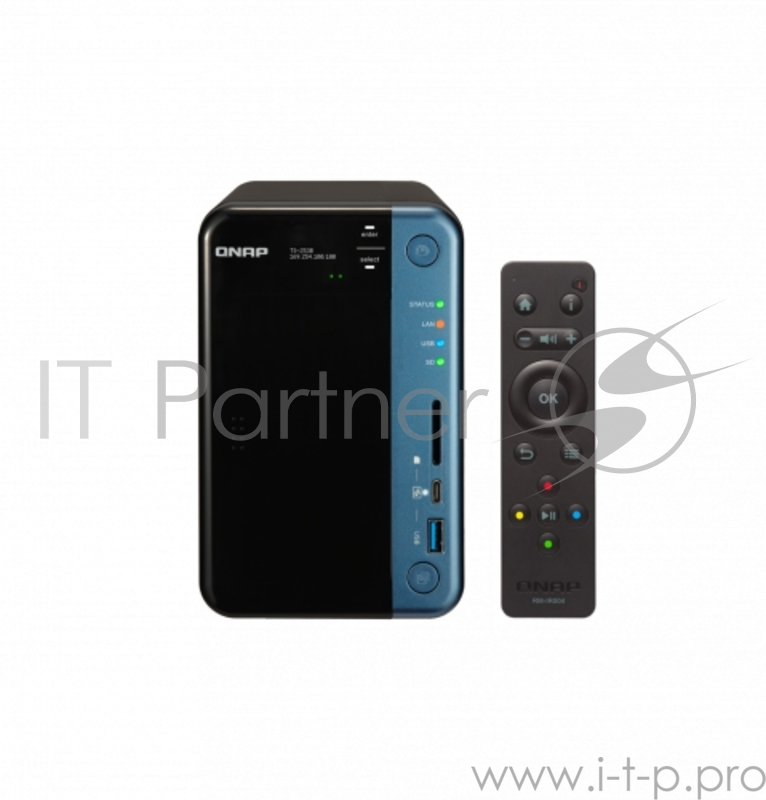 Сетевое хранилище без дисков SMB QNAP TS-253B-8G NAS, 2-tray w/o HDD. 2xHDMI-port. Quadcore Celeron J3455 1.5-2.3 GHz, 8GB DDR3L (2 x 4GB), 2xGigabit LAN, Optional 10 Gigabit LAN