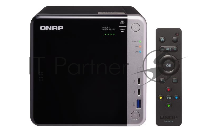 Сетевое хранилище без дисков channel QNAP TS-453BT3-8G NAS 4 HDD trays, 2 HDMI, 1 x 10 GbE BASE-T, 2 x ports Thunderbolt 3. 4-core Intel Celeron J3455 1,5 GHz (up to 2,3 GHz), 8 GB
