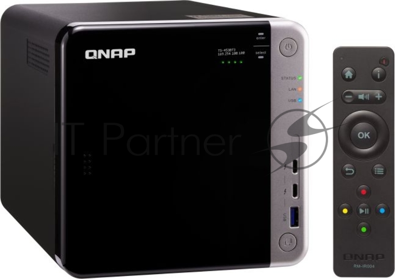 Сетевое хранилище без дисков channel QNAP TS-453BT3-8G NAS 4 HDD trays, 2 HDMI, 1 x 10 GbE BASE-T, 2 x ports Thunderbolt 3. 4-core Intel Celeron J3455 1,5 GHz (up to 2,3 GHz), 8 GB