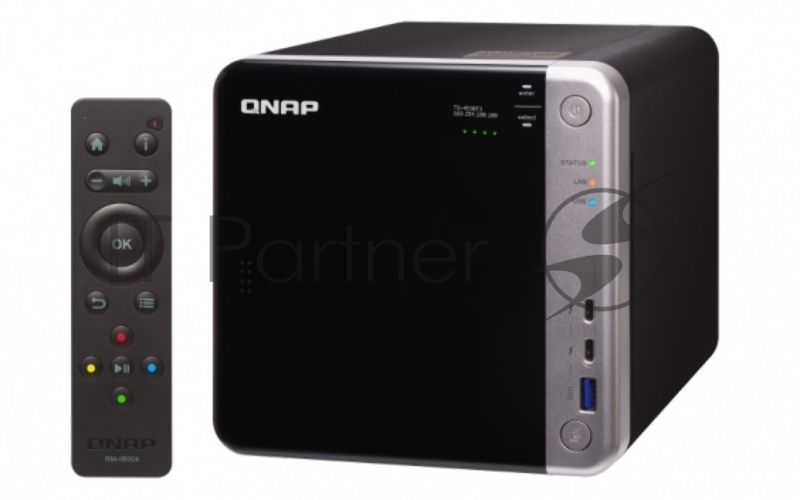 Сетевое хранилище без дисков channel QNAP TS-453BT3-8G NAS 4 HDD trays, 2 HDMI, 1 x 10 GbE BASE-T, 2 x ports Thunderbolt 3. 4-core Intel Celeron J3455 1,5 GHz (up to 2,3 GHz), 8 GB