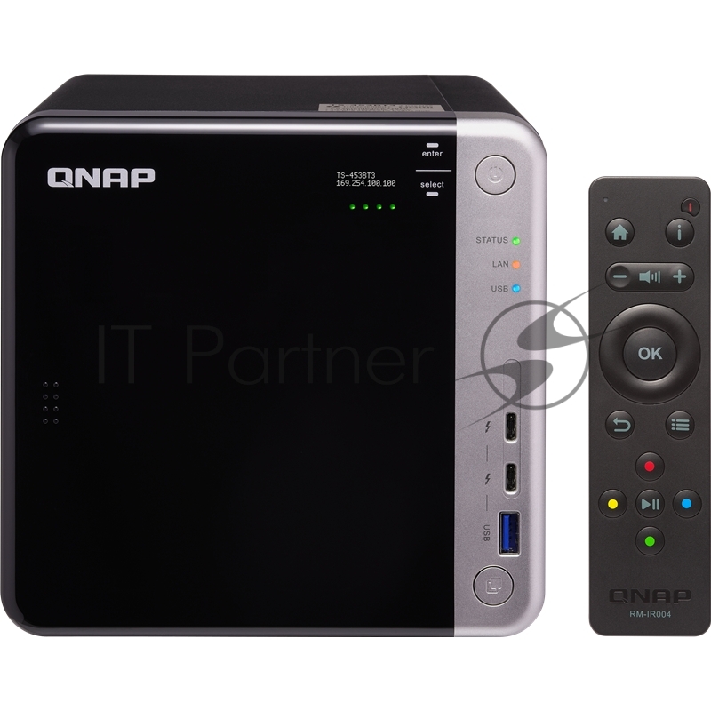Сетевое хранилище без дисков channel QNAP TS-453BT3-8G NAS 4 HDD trays, 2 HDMI, 1 x 10 GbE BASE-T, 2 x ports Thunderbolt 3. 4-core Intel Celeron J3455 1,5 GHz (up to 2,3 GHz), 8 GB