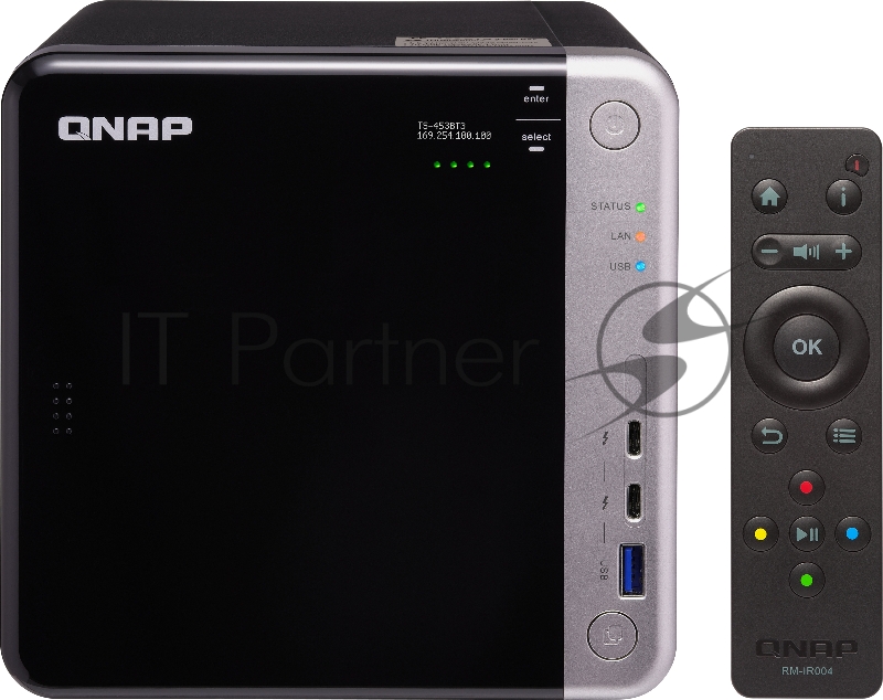 Сетевое хранилище без дисков channel QNAP TS-453BT3-8G NAS 4 HDD trays, 2 HDMI, 1 x 10 GbE BASE-T, 2 x ports Thunderbolt 3. 4-core Intel Celeron J3455 1,5 GHz (up to 2,3 GHz), 8 GB