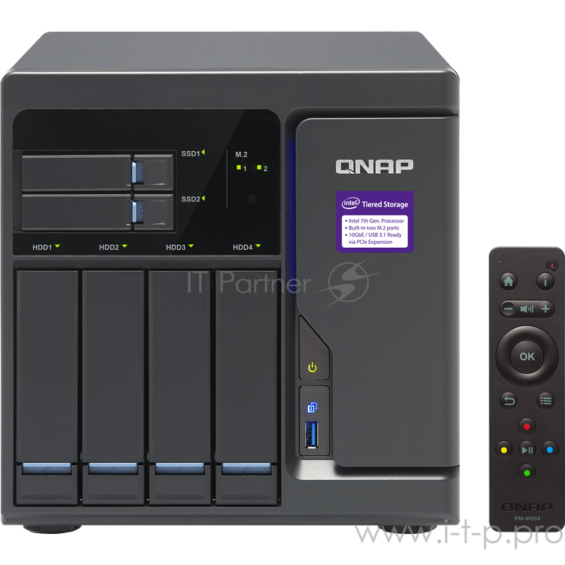 Сетевое хранилище без дисков SMB QNAP TVS-682-I3-8G NAS, 6-tray w/o HDD (4 x 2.5”/3.5” and 2 x 2.5” SSD), 2xM.2 SSD Slot, 3xHDMI-port. dual-core Intel Core i3-6100 3.7 GHz, 8GB DDR4 (2 x 4GB) up to 64GB (4 x 16GB), 4xGigabit LAN