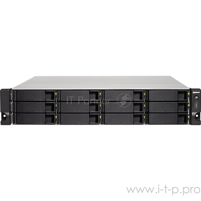 Сетевое хранилище без дисков SMB QNAP TS-1273U-RP-8G NAS 12 HDD trays, 2x 10 GbE SFP+, 2 x M.2 slots SSD, rackmount, 2 PSU. 4-core AMD RX-421ND 2,1 GHz (up to 3,4 GHz ), 8 GB. W/o rail kit RAIL-B02