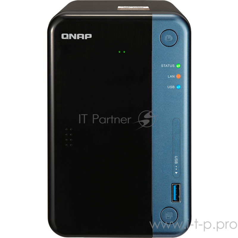 Сетевое хранилище без дисков SMB QNAP TS-253Be-2G NAS, 2-tray w/o HDD. 2xHDMI-port. Quadcore Celeron J3455 1.5-2.3 GHz, 2GB DDR3L (1 x 2GB) up to 8GB, 2xGigabit LAN, Optional 10 Gigabit LAN