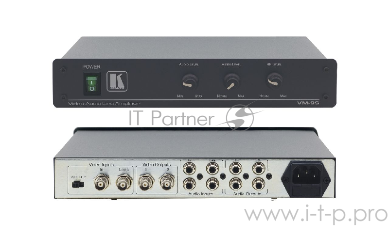 Усилитель-распределитель Kramer Electronics VM-9S 1:2 видео- и звуковых сигналов c регулировкой уровня сигнала и АЧХ, 84 МГц