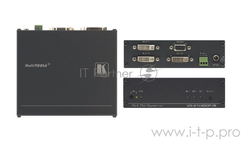 Коммутатор Kramer Electronics VS-21HDCP-IR 2х1 сигнала DVI-D, с поддержкой HDCP и управлением по ИК, RS-232