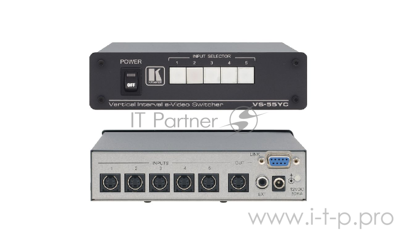 Коммутатор Kramer Electronics VS-55YC 5x1 сигналов S-video c переключением в интервале кадрового гасящего импульса, 120 МГц