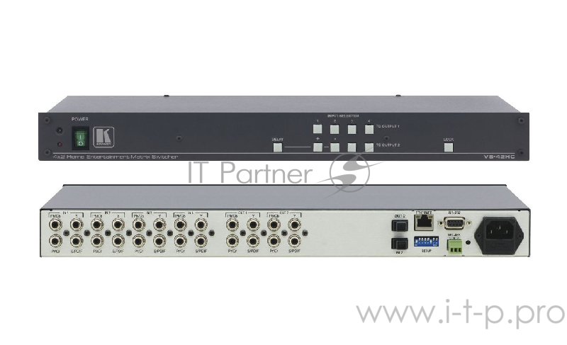 Матричный коммутатор Kramer Electronics VS-42HC 4х2 для компонентных видеосигналов YUV (Y, Pb/Cb, Pr/Cr) и цифровых аудиосигналов S/PDIF, 200 МГц