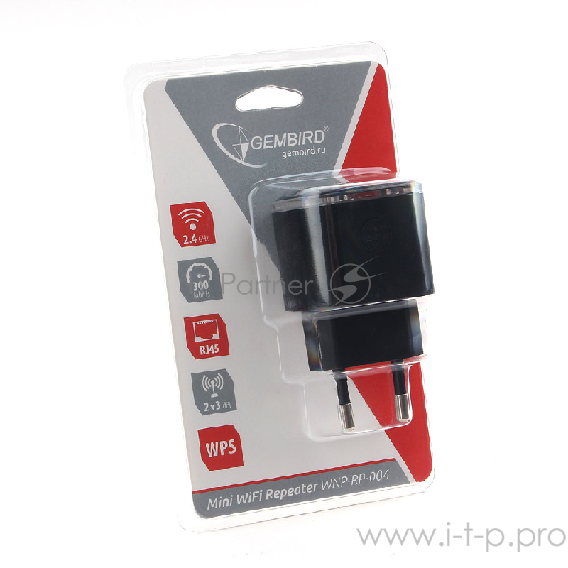 Усилитель Wi-Fi сигнала Gembird WNP-RP-004 300 Мбит, черный