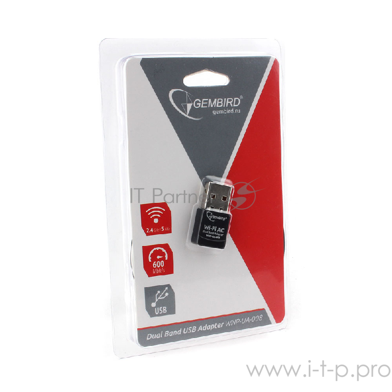 Сетевой двухдиапазонный Wi-Fi мини USB-адаптер Gembird 600 Мбит, USB, 802.11b/g/n/ac/а