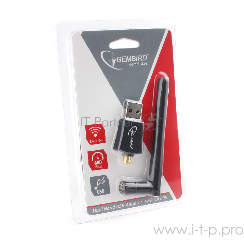 Сетевой двухдиапазонный Wi-Fi USB-адаптер Gembird 600 Мбит, USB, 802.11b/g/n/ac/а