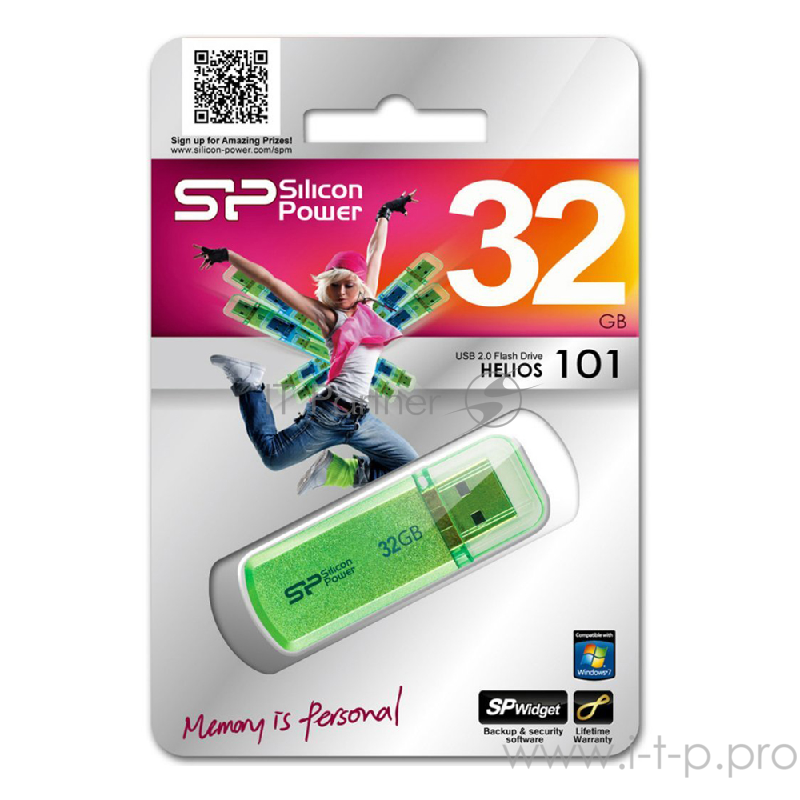 Носитель информации Silicon Power USB Drive 32Gb Helios 101 SP032GBUF2101V1N {USB2.0, Green}