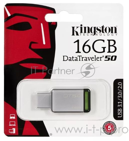 Носитель информации Kingston USB Drive 16Gb DT50/16GB {USB3.1}