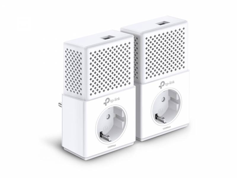 Адаптер TP-Link TL-PA7010PKIT AV1000 Комплект гигабитных адаптеров Powerline со встроенной розеткой