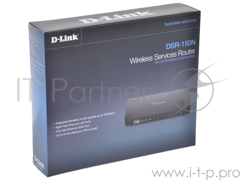 Маршрутизатор D-Link DSR-150N Беспроводной 2.4 ГГц (802.11n) межсетевой экран с поддержкой VPN, 1 портом WAN + 8 портами LAN 10/100Base-TX