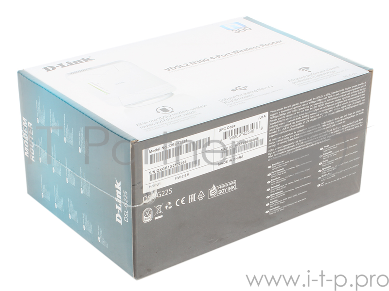 Маршрутизатор D-Link DSL-G225 Беспроводной маршрутизатор VDSL2 с поддержкой ADSL2+/3G/Gigabit Ethernet WAN и USB-портом