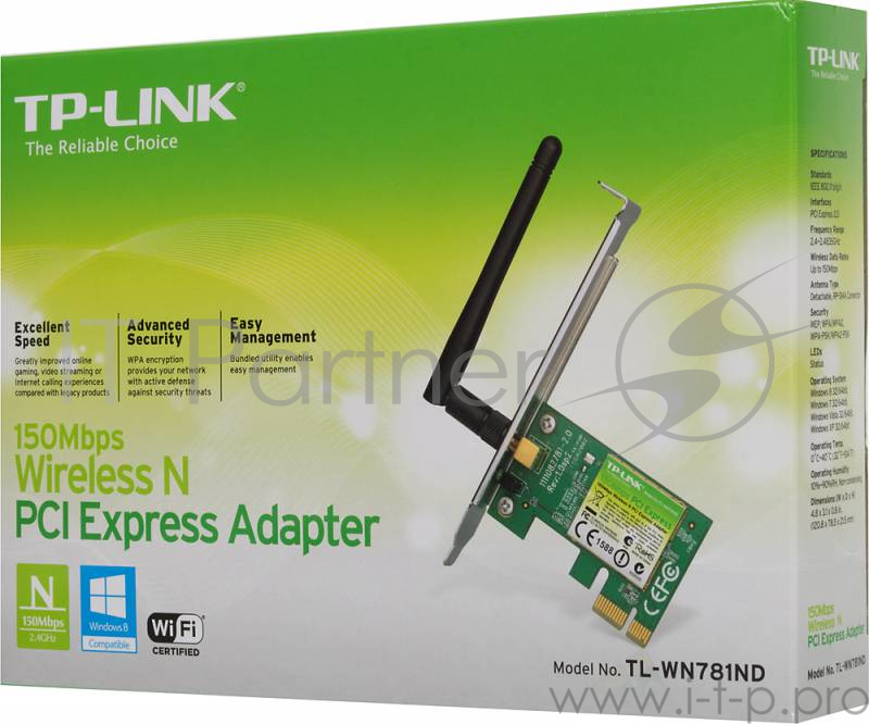 Сетевое оборудование TP-Link SOHO TL-WN781ND Беспроводной сетевой адаптер на шине PCI Express серии Lite N, до 150Мбит/с